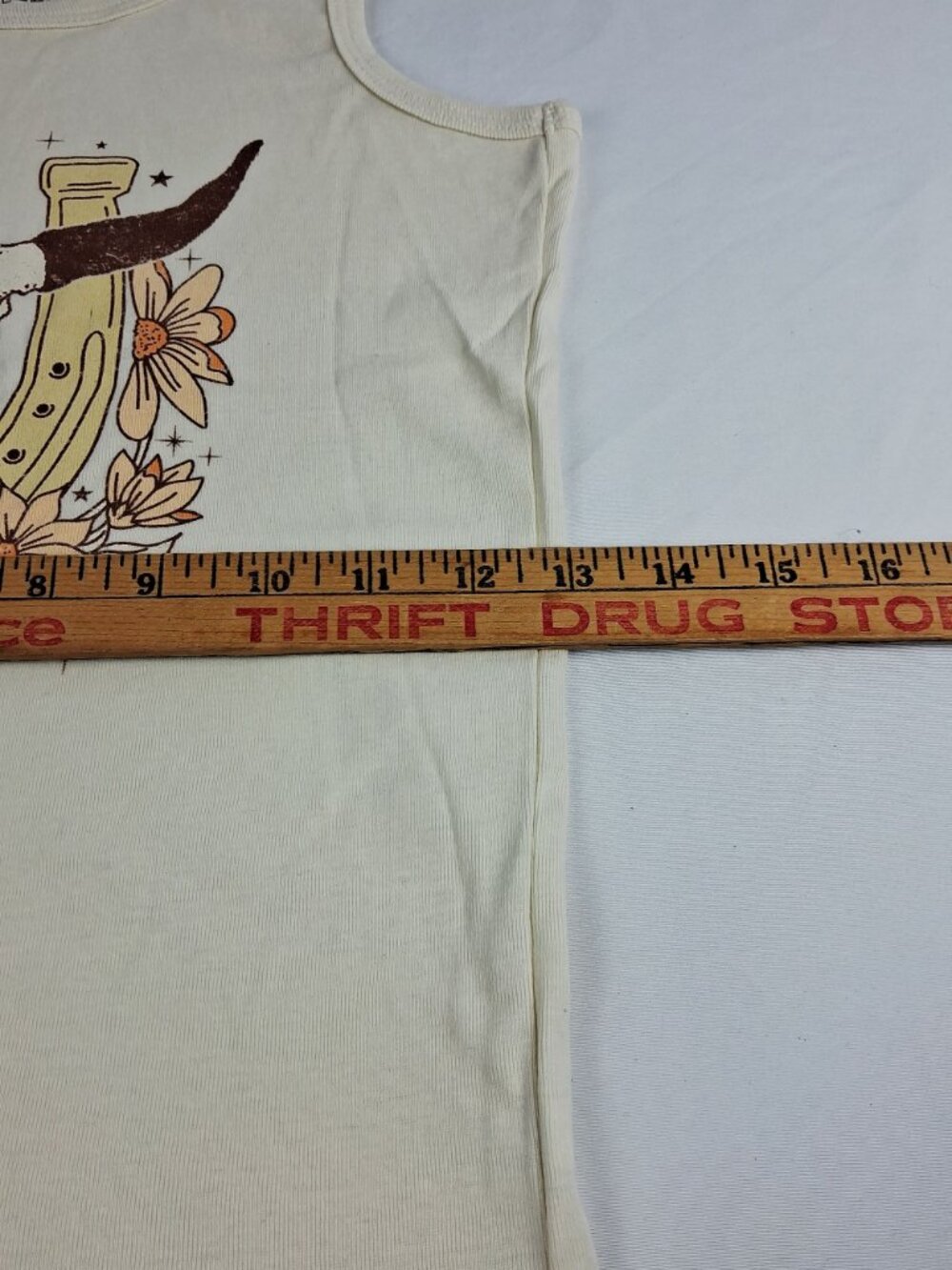 Obsessive Love Tank Top Floral & Skull Design Cream Cotton Jrs Size M - Picture 6 of 7